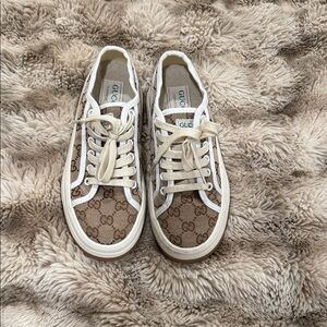 Brown and Cream Pattern Sneakers